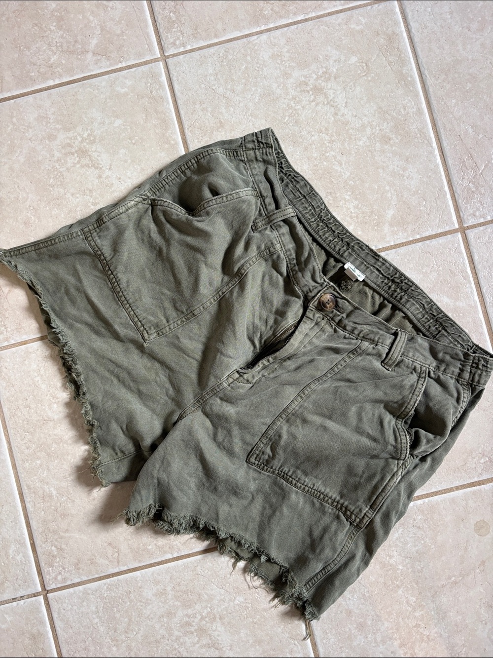 aerie Olive Green High-Rise Frayed Hem Jean Shorts